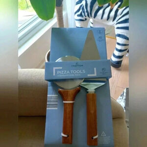 Pizza tools roller kitchen utensils cutter triangle cake serving wooden handle